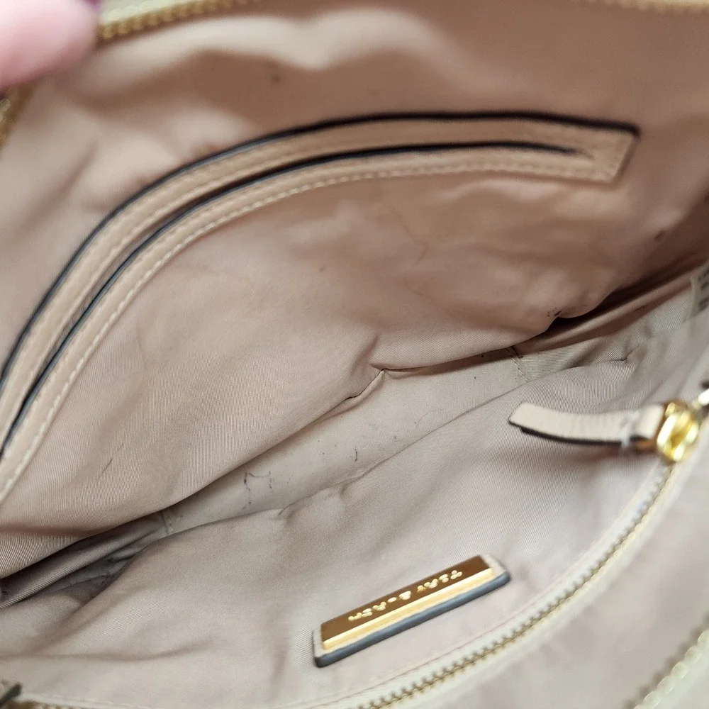 Tory Burch McGraw Crossbody Women's Small Beige Pebbled Leather Tassel Purse